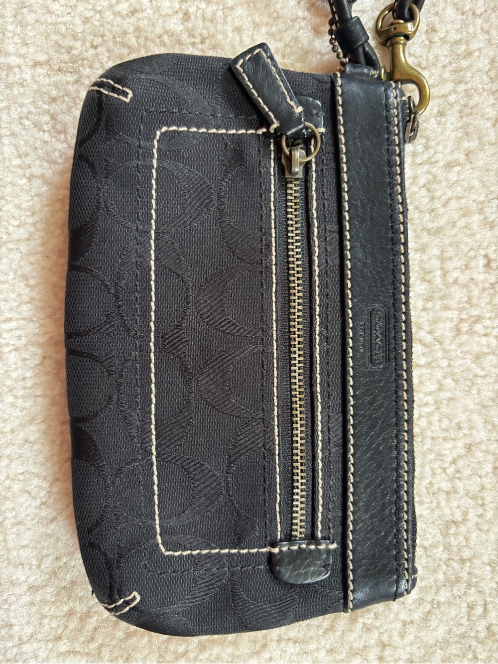 Coach Black Signature Canvas Wristlet with Contrast Stitching